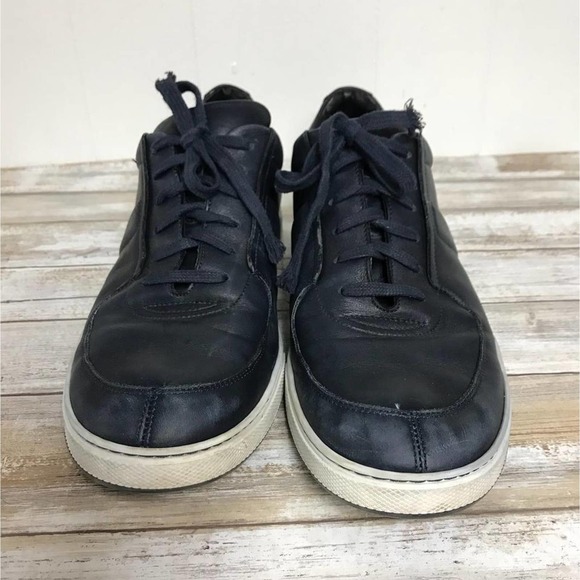 DIOR HOMME NAVY LEATHER LOW-TOP SNEAKERS 43.5